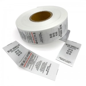 Fabricantes de etiquetas de cuidados para lavagem de roupas impressas em poliéster