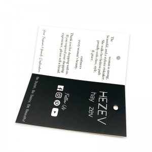 Nemokamas dizaino OEM modelio juodos kortelės pakabinimo etiketė su baltu šilkografijos spauda