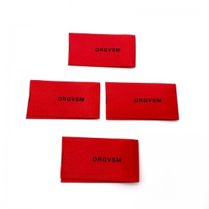 Free Design Custom Made red ribbon printed Fabric Labels For Clothing with wash care symbols