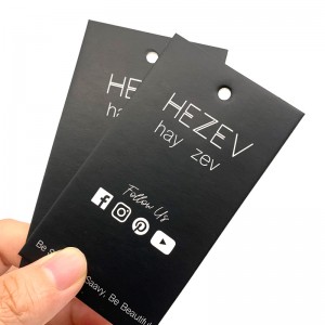 Free design OEM pattern black card hang tag with white silkscreen printing