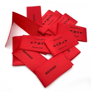 Etiquetes de tela estampades amb cinta vermella personalitzada de disseny gratuït per a roba amb símbols de cura de rentat