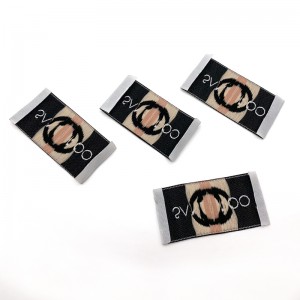 Lúkse stof tags Oanpaste Jacquard Gouden Logo Hot Cut Damask Woven Labels foar klean