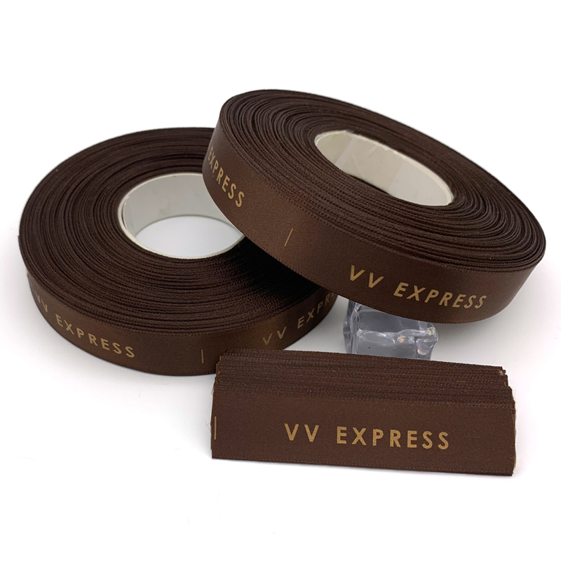 Straight cut brown thickened selvedge satin ribbon Main Labels