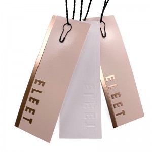 Fábrica de etiquetas colgantes en relieve personalizadas para ropa con etiquetas de papel de lámina de oro rosa