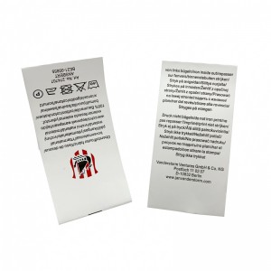Etiqueta de cuidado de lavado impresa con cinta plástica de alta calidad para ropa
