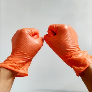 Thick and Tough Orange Nitrile Diamond Pattern Oil-proof Labor Insurance Safety Work Gloves
