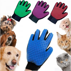 Deshedding Mitt for Short and Long Hair Animals, Silicone Massage Brush Tips, Wet and Dry Cleaning or Bathing, Pet Grooming Gloves for Dogs and Cats