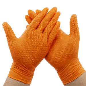 Hot Anti-slip Safety Orange Nitrile Gloves China Diamond Grain Waterproof Comfortable Gloves