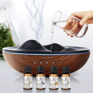 ESSENTIAL OIL DIFFUSER, 400ML WOOD GRAIN AROMATHERAPY DIFFUSER ULTRASONIC COOL MIST HUMIDIFIER WITH WATERLESS DC-8235