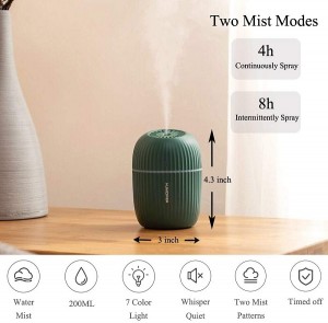 Small Humidifiers, 200ml Desk Humidifier, USB Mini Humidifiers for Plants, Cool Mist Humidifier with Night Light, Humidifiers for Bedroom (Green with filter element)