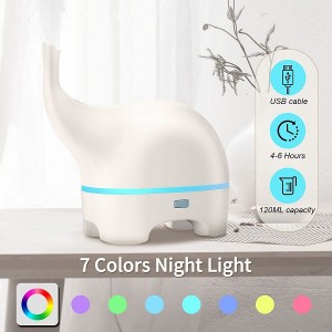 Small Elephant Essential Oil Diffuser, 120ml USB Kids Ultrasonic Aroma Diffuser Humidifier, 7 Color Changing Night Light & Waterless Auto-Off for Bedroom, Baby Room, Home, Office