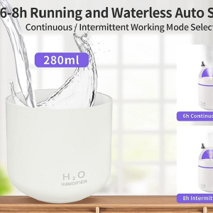 Getter Mini Humidifier Cool Mist Air Humidifier for Bedroom, Kawaii Decor Cute Portable Small Humidifier for Baby, Adjustable 280ml Last up to 6-8H, Waterless Auto Shut off, 7 Color LED Light Changing