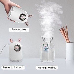 Portable Mini Humidifier,300ml Small Cool Mist Humidifier,USB Personal Desktop Humidifier,Whisper-Quiet Operation, Night Light Function, Two Spray Modes,Auto Shut-Off for Babies Room, Bedroom, Office, Home