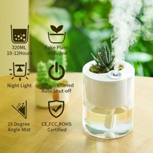 340ml Humidifiers, Mini Small Humidifier for Bedroom, USB Cool Mist Humidifier for Plants, Personal Portable Humidifier with Night Light for baby, office, Whisper Quiet, 4H Timed Auto-off( Green)
