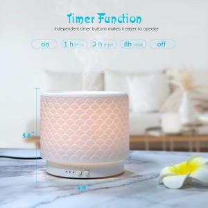 Getter Ceramic Essential Oil Diffuser 280ml Cool Mist Aromatherapy Diffusers for Large Room with 7 LED Lights-4 Timers, Auto Shut-Off, Super Quiet