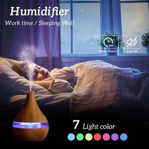 Portable Small Humidifier for Bedroom Plant Mini Humidifier for Office Desktop, 300ML Ultra-Quiet Personal Cool Mist Air Diffuser for Essential Oil with 7 Colors Night Light, USB Charging Wooden Grain