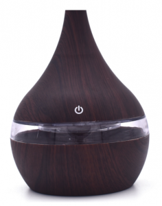 Portable Small Humidifier for Bedroom Plant Mini Humidifier for Office Desktop, 300ML Ultra-Quiet Personal Cool Mist Air Diffuser for Essential Oil with 7 Colors Night Light, USB Charging Wooden Grain