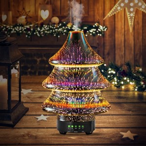 Rotatable Aromatherapy Essential Oil Diffuser, Christmas-Tree-Decorations, Waterless Auto-Off Time Setting for Home or Office(3D Firework)