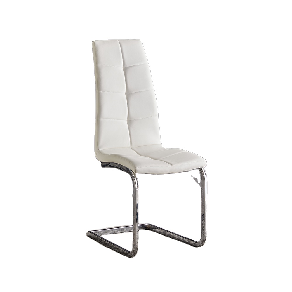 Comfortable European Style White PU Leather Bending Chrome Tube Legs Home Office Dining Chairs