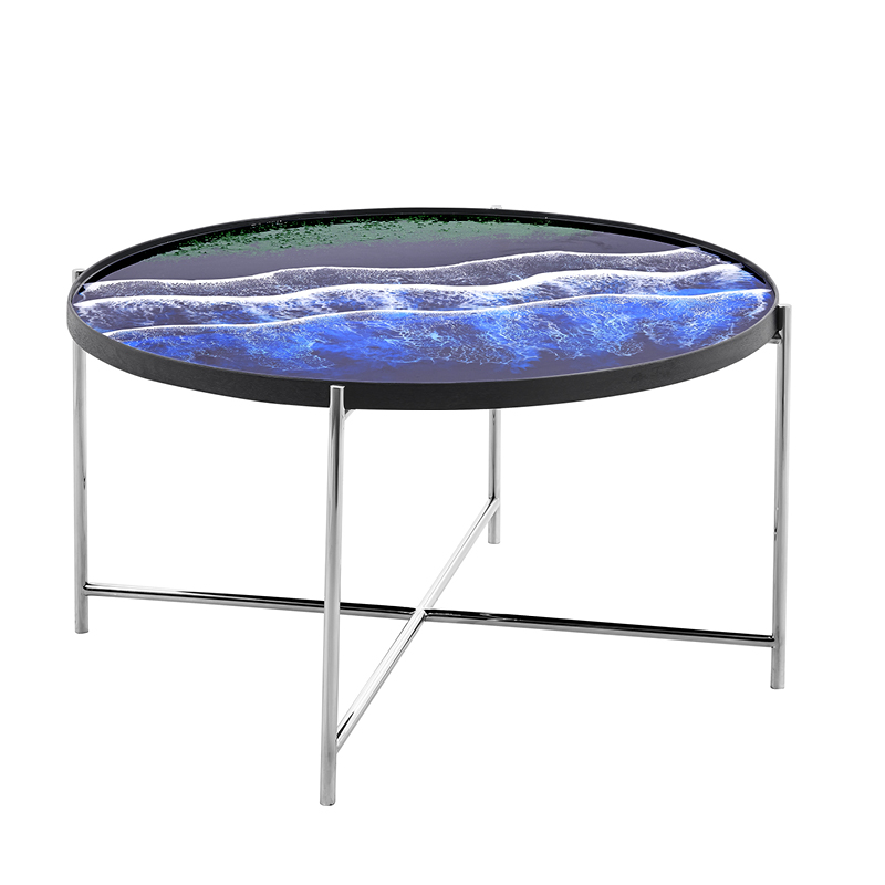 High Quality Contemporary Luxury Round Metal Glass Stainless Steel Coffee Table