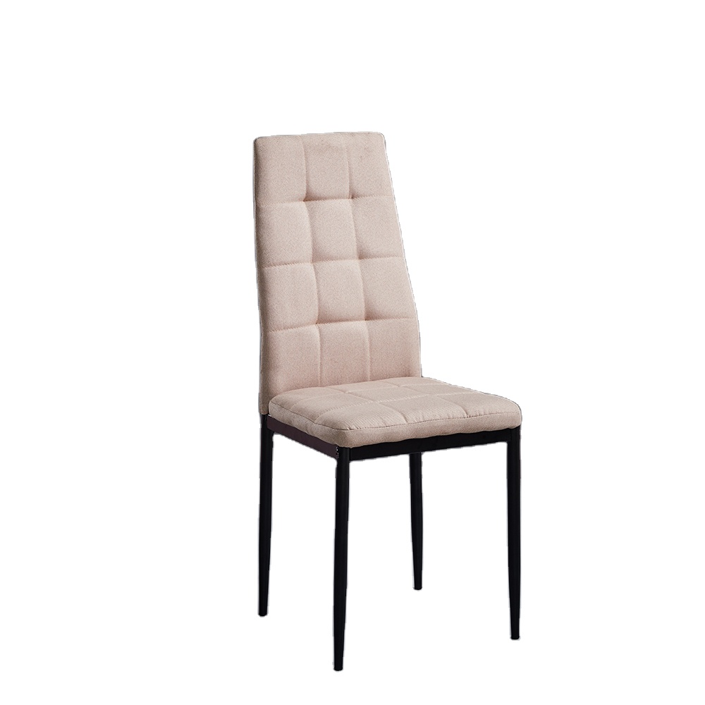 European Design Cream Beige Fabric Dining Chairs With Black Powder Coating Legs Cheap Price Fabric Dining Chairs For Sale