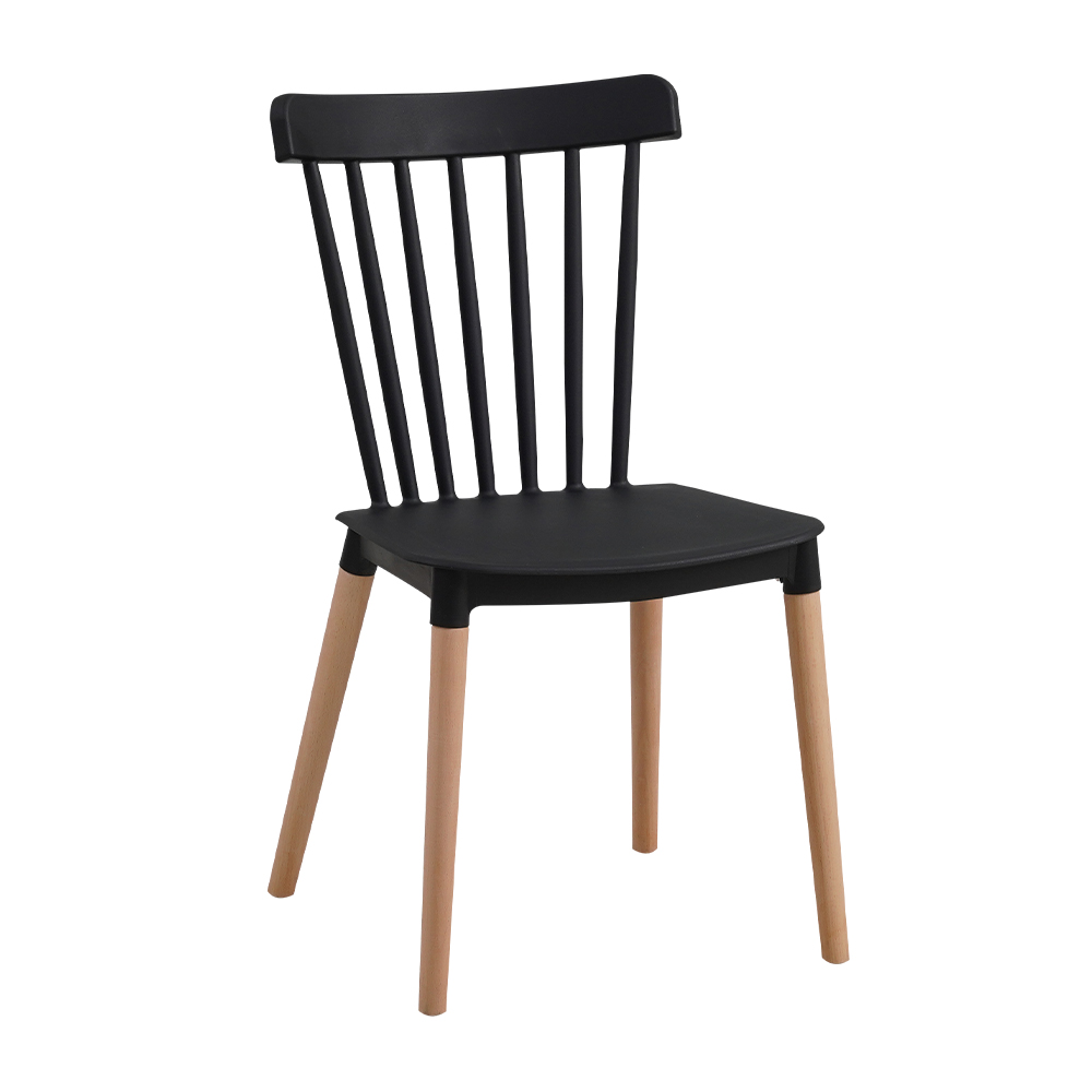Best Selling Plastic Chair Solid Wooden Legs Modern Design Backrest Breathable Black PP Chair