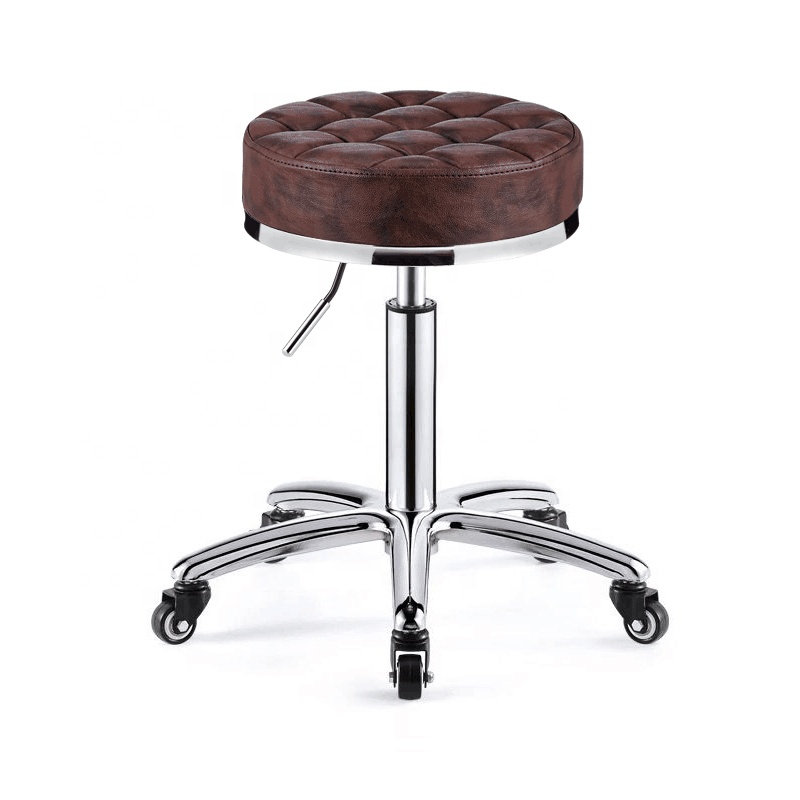 PU Leather Round Rolling Stool With Wheels Salon Stool Brown Color For Beauty Salon Medical  Dentist