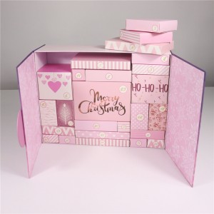 25-dniowe różowe pudełko upominkowe z kalendarzem bożonarodzeniowym