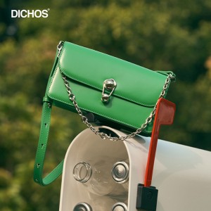 Women leather green planet axillary bag