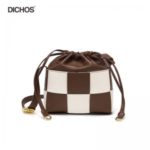 Leather Braided Colorblock Drawstring Bag