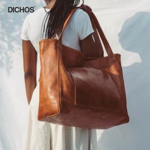 Women’s large soft leather portable shoulder tote bag