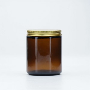 8 OZ 16 OZ Empty Amber Glass Candle Jar With Metal Lid