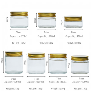 Clear 5 oz 10 oz Glass storage Bottles And Jars With Aluminum Lid