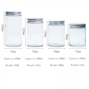 Clear 5 oz 10 oz Glass storage Bottles And Jars With Aluminum Lid