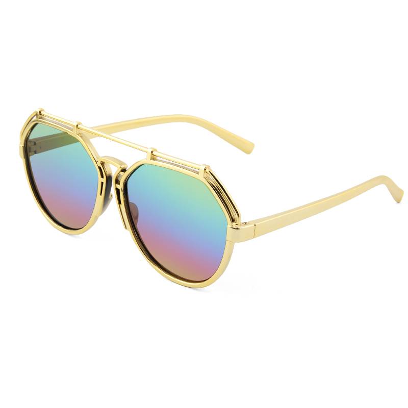China Wholesale Semi Rimless Sunglasses Suppliers –  New Trendy round size and rainbow color lens retro sunglasses with golden frame – Baolai