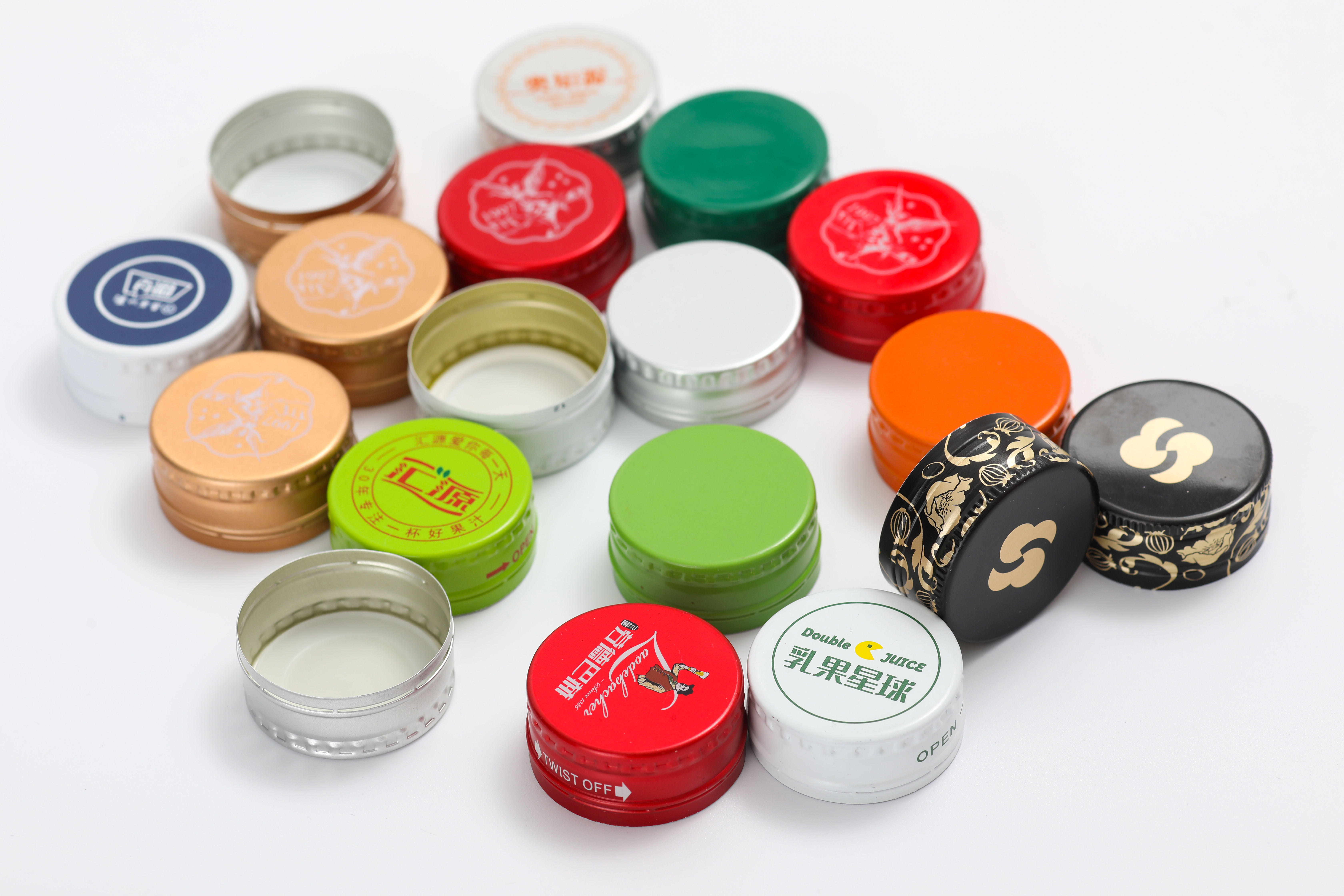 Aluminum caps for water and beverages bottles with different color printing