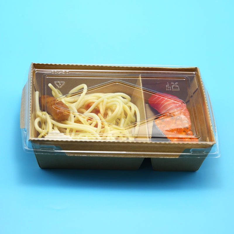 2 compartments disposable kraft paper food container with clear lid