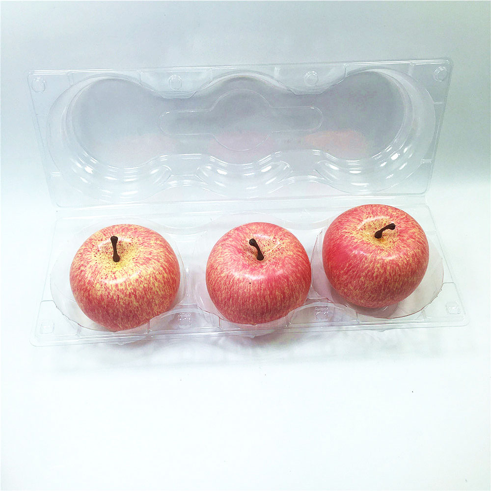 Plastic disposable PET clear fruit packaging container for 3pcs apple