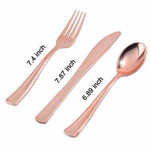 Disposable Rose Gold Plastic Cutlery Silver Silverware for Airline Wedding Flatware Set