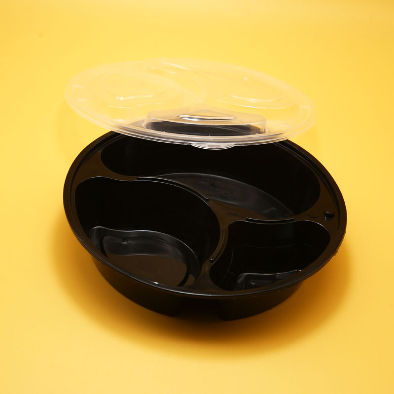 Plastic round 3 compartment PP food container with lid Featured Image