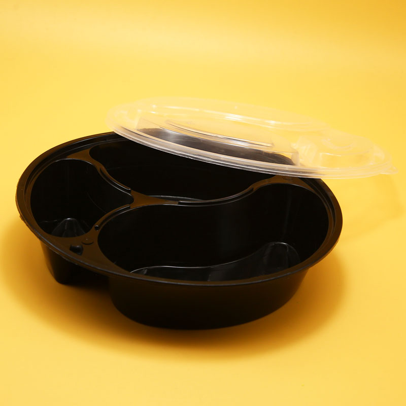 Plastic round 3 compartment PP food container with lid