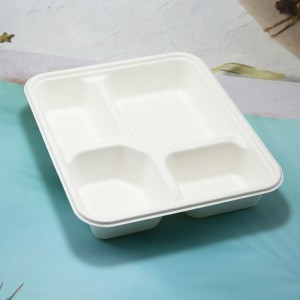4 compartment Biodegradable Sugarcane Bagasse food packaging container