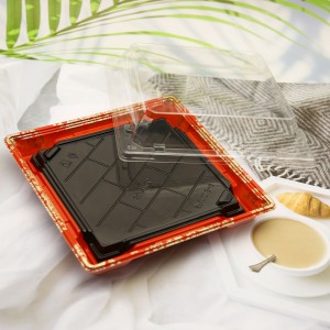 Square plastic PET food serving sushi tray container