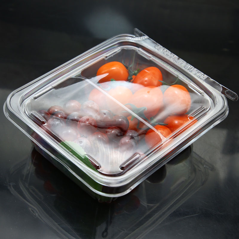 Customized plastic vacuum formed fruit clamshell with hinged lid