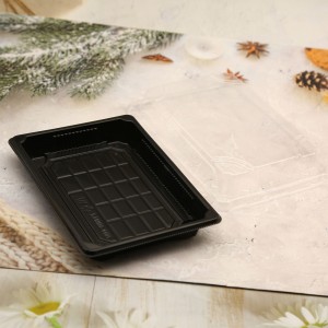 Disposable plastic sushi tray with lid for supermarket