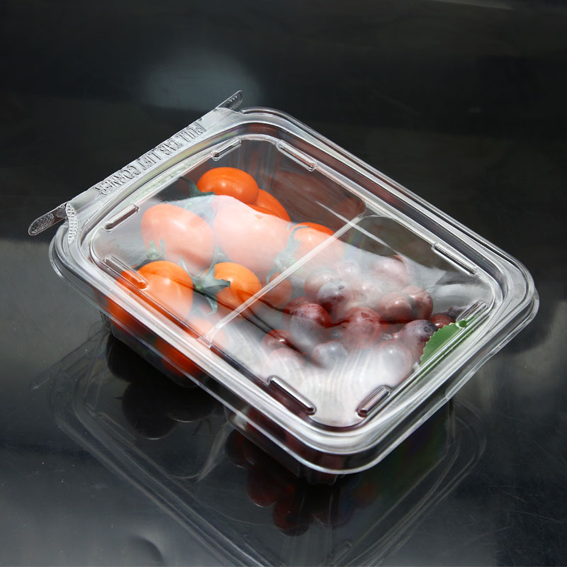 Customized plastic vacuum formed fruit clamshell with hinged lid