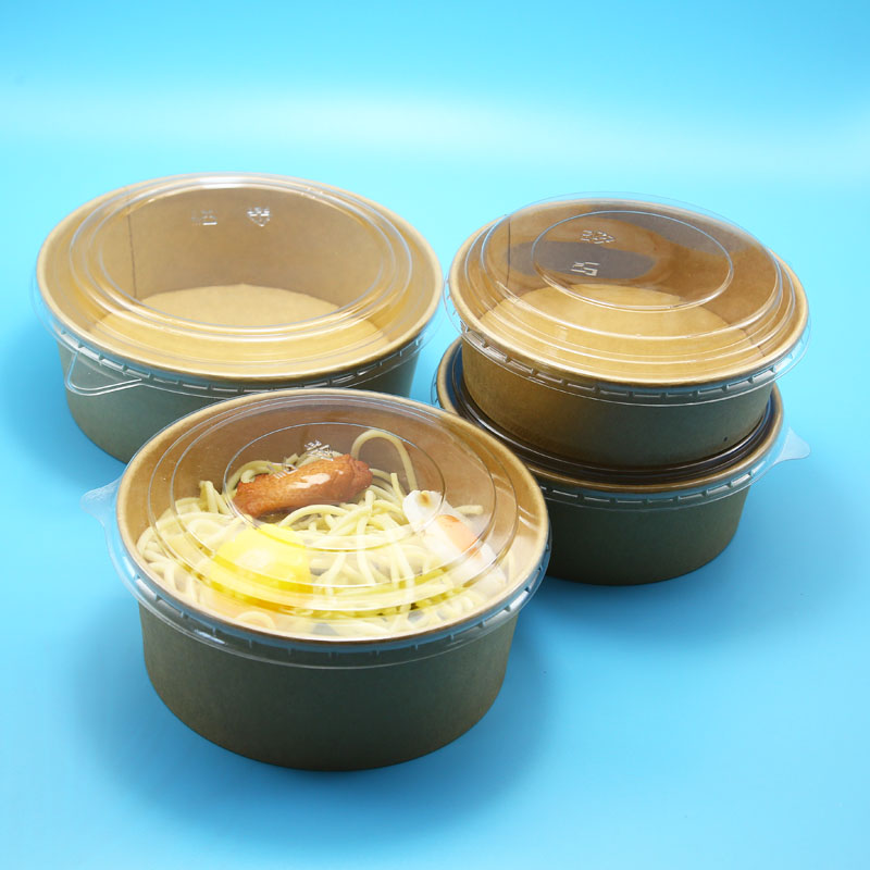 Wholesale kraft paper noodle food container with clear lid