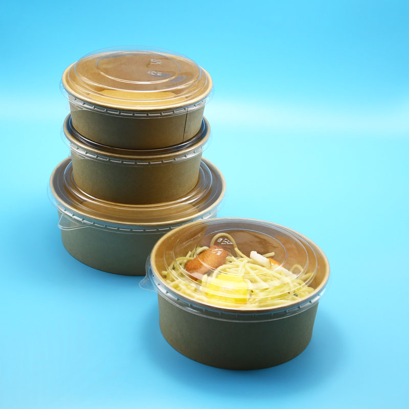 Wholesale kraft paper noodle food container with clear lid