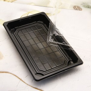Wholesale party black rectangular disposable plastic sushi tray with lid