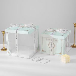 Transparent PET square plastic cake box with lid